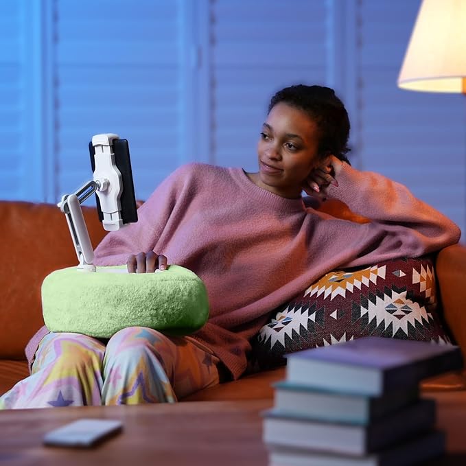 Kindle/Tablet Pillow Stand for Reading, Adjustable Tablet Pillow Stand for Lap with Detachable Bowl, Fits 4.7"-13" Kindle/Phones/Tablets/, Watch Videos, Stream Media (Green)