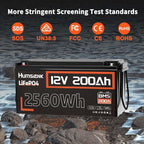 2PACK 12V 200Ah LiFePO4 Battery, Built-in 200A BMS, Rechargeable Deep Cycles DIY Battery, 2560Wh Lithium Battery for Off-Grid and Home Solar System, Marine, Trailer, RV