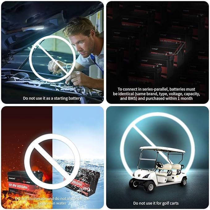 12V 300Ah Lithium LiFePO4 Battery,200A BMS 3840Wh Rechargeable Lithium Iron Phosphate Battery for Solar Energy Storage,Backup Power,RV,Camping