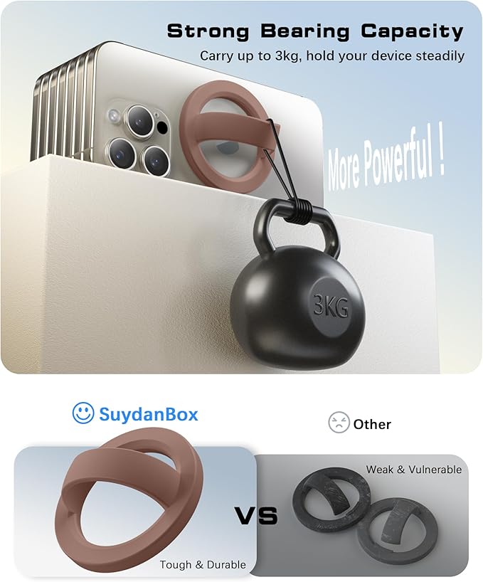 Magnetic Phone Grip, Removable Loop Grip with Soft Finger Strap, Silicone Phone Ring Holder for Back of Phone for iPhone 16/15/14/13/12 Pro Max/Plus, Brown