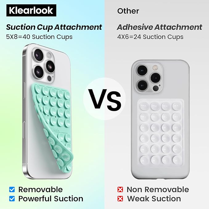 Klearlook Silicone Suction Cup Phone Case Mount Double Sided, Silicon Sticky Phone Grip with Higher Suction for Cell Phone, Hands-Free Phone Accessories Holder for Selfies and Videos, Light Green