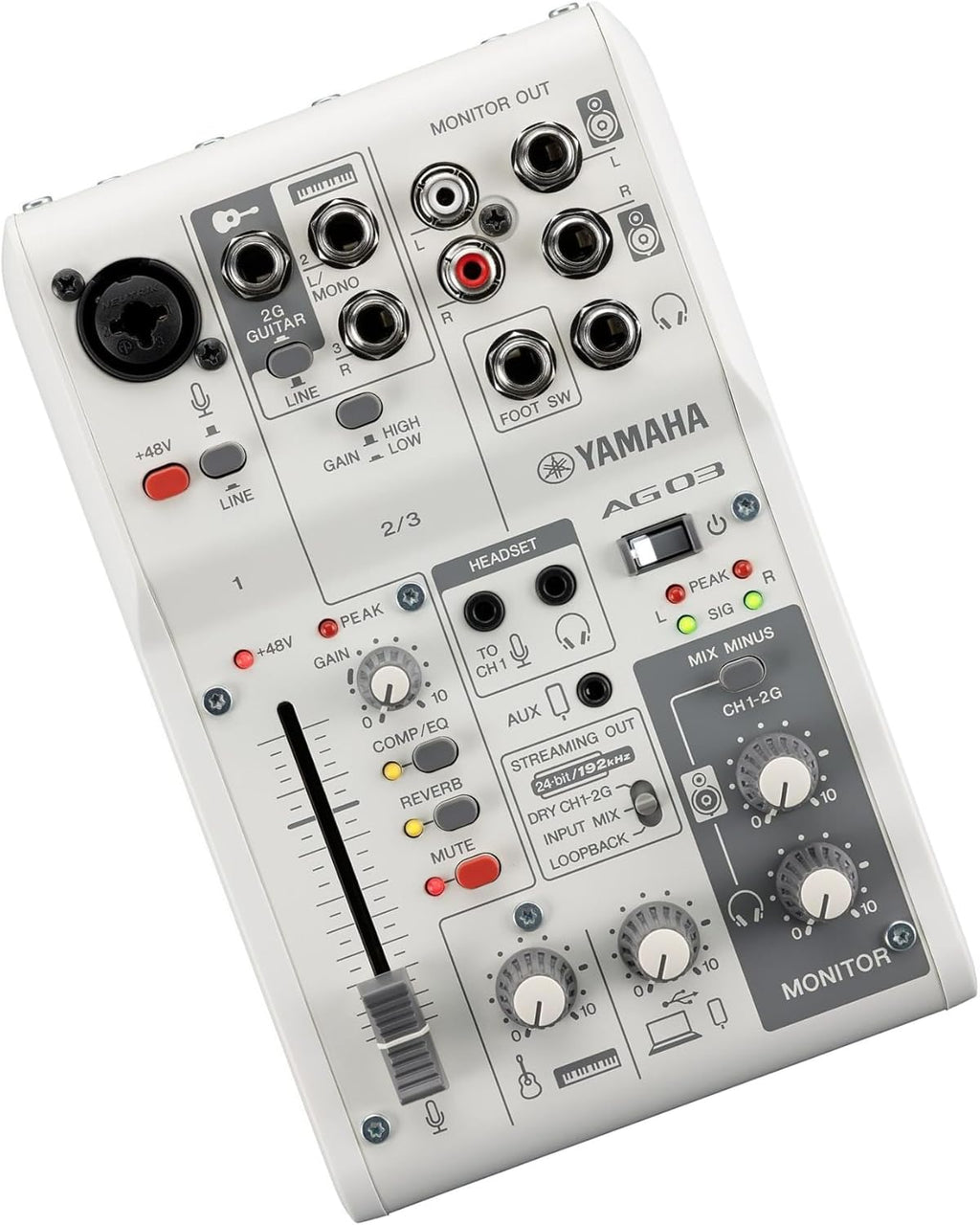 Yamaha AG03MK2 White 6-Channel Live Streaming Loopback Mixer/USB Interface with Steinberg Software Suite