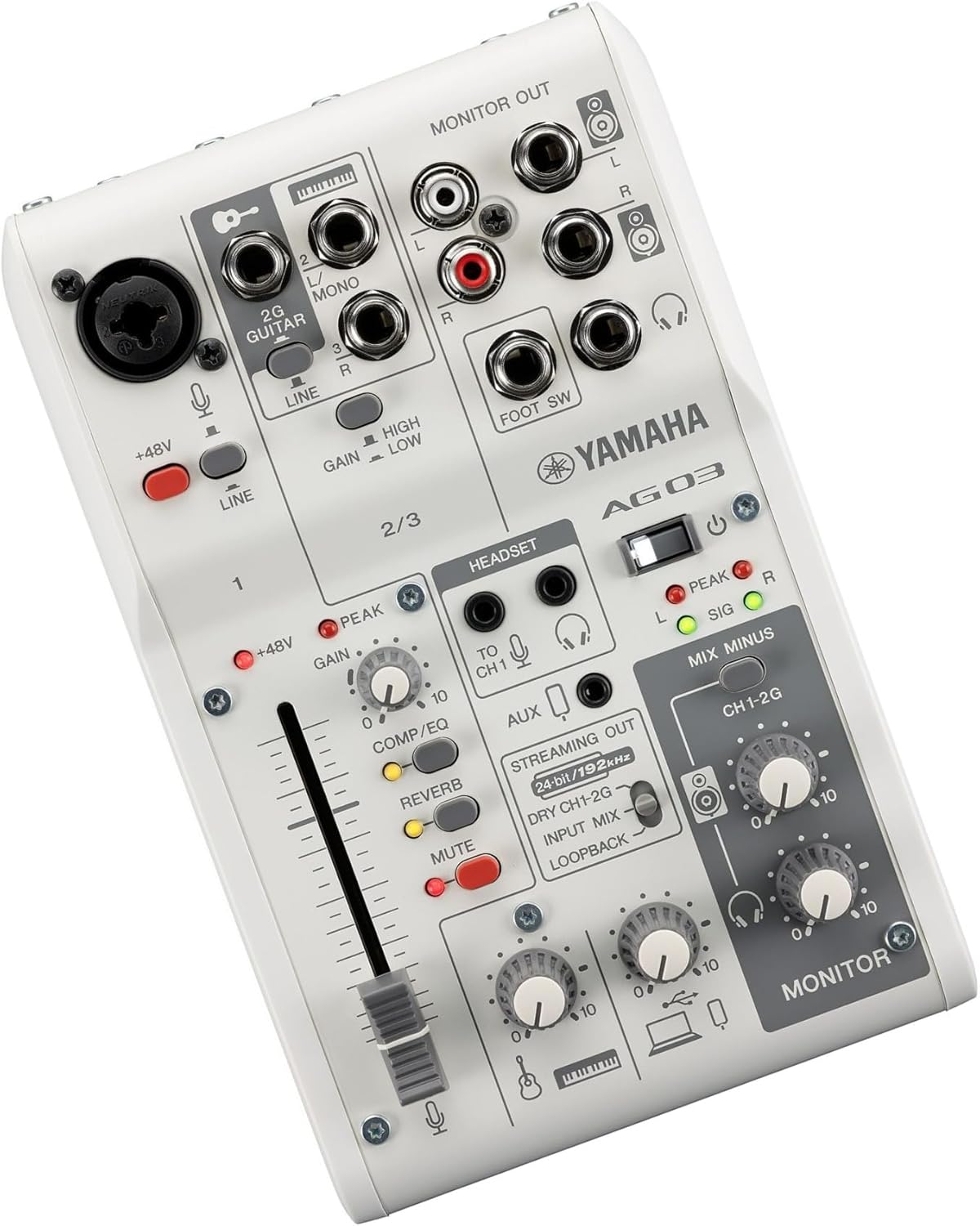 Yamaha AG03MK2 White 6-Channel Live Streaming Loopback Mixer/USB Interface with Steinberg Software Suite