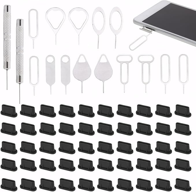 16 PCS Sim Card Removal Tool, Sim Ejector Tool, Comes with 50 Pieces of Mobile Phone Dust Plugs Type-C Data Plugs, Small and Portable, Available for All Mobile Phones