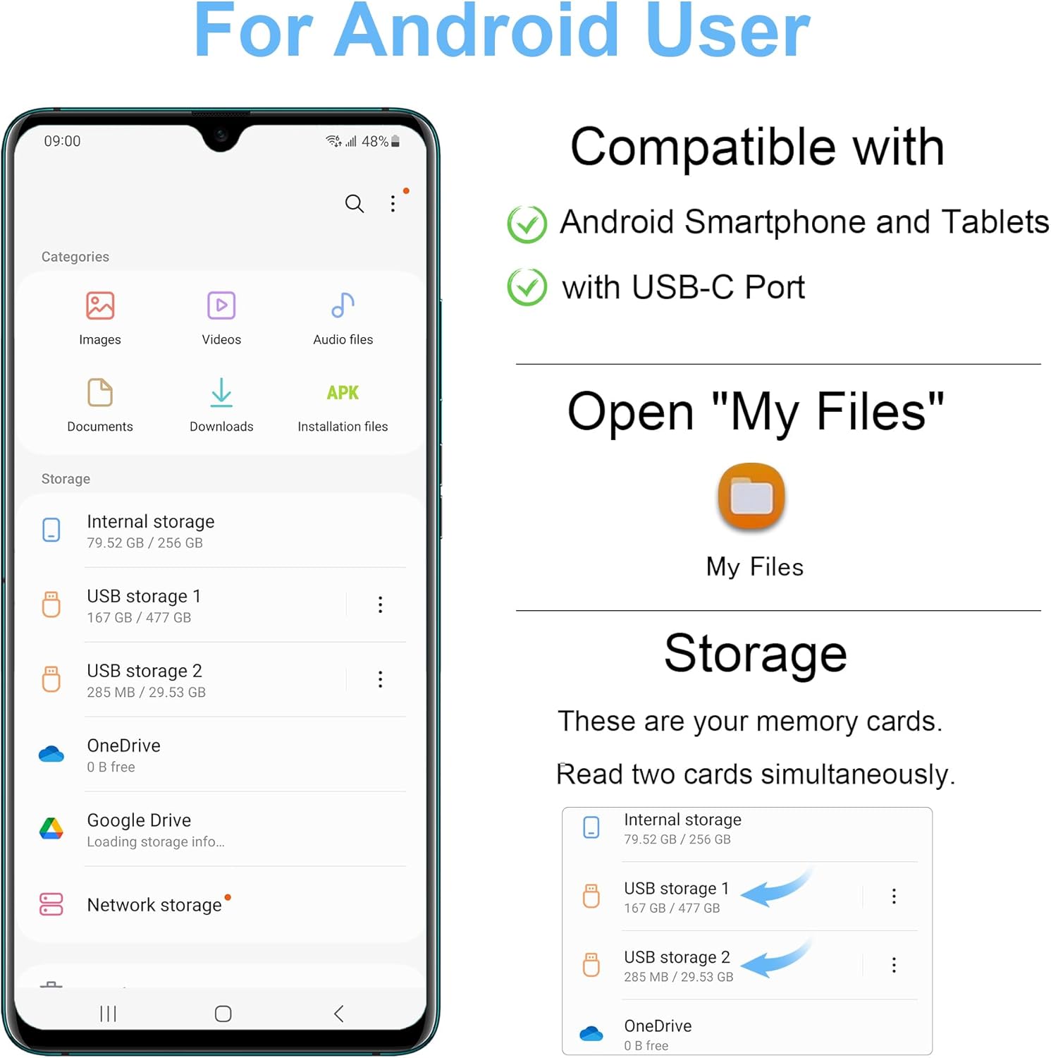 USB C SD Card Reader for iPhone 15/Mac/iPad, USB 3.0 Type C to SD/Micro SD Card Adapter Dual Slots Read and Write Simultaneously Memory Card Reader Compatible with MacBook Pro/Air Android