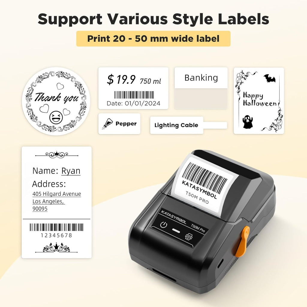 SUPVAN T50M Pro Bluetooth Label Maker Machine with 3 Tapes, Wide Waterproof Label, Versatile App with 40 Fonts and 650+ Icons, Inkless Labeler for Home, Kitchen, School, Office Organization, Black