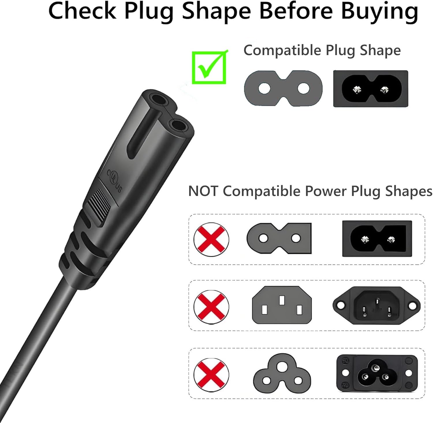 6FT Long Power Cable/Cord/Wire Compatible with USB C Charger Block, Hub, GaN Charging Station, Cube, USB Power Strip