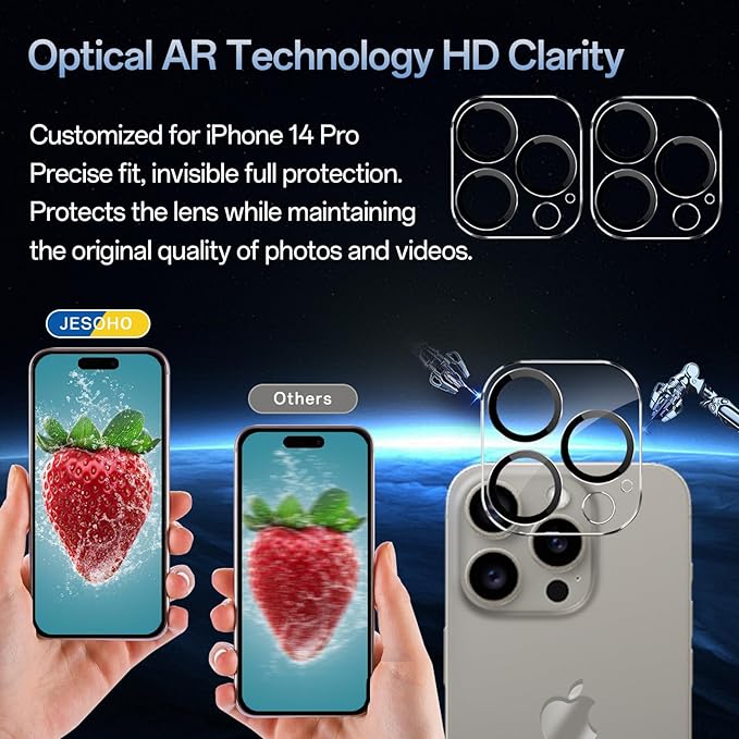 Screen Protector for iPhone 14 Pro [6.1 Inch],2 pcs Colorless Anti-Blue Light Tempered Glass Films, HD Clear, 9H Hardness, No Bubbles, Case Friendly with 2 pcs Camera Lens Protector