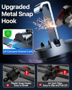 YRU Car Phone Holder [2025 Upgraded Metal Hook Clip], Phone Holders for Your Car [No Fear of Bumps] Air Vent Cellphone Mount Widely Compatible with iPhone16 15 14 13 12 Samsung Android, Grey