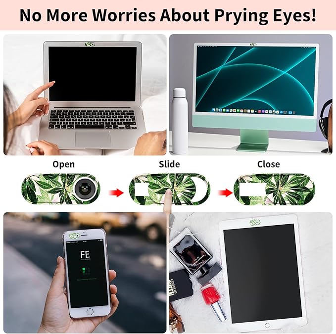 Laptop Camera Cover Slide Cute, Ultra Thin Webcam Cover for iPhone iPad MacBook Pro Computer iMac Cell Phone PC Accessories, Camera Blocker Slider, Great for Privacy - Flowers (3 Small+3 Large)
