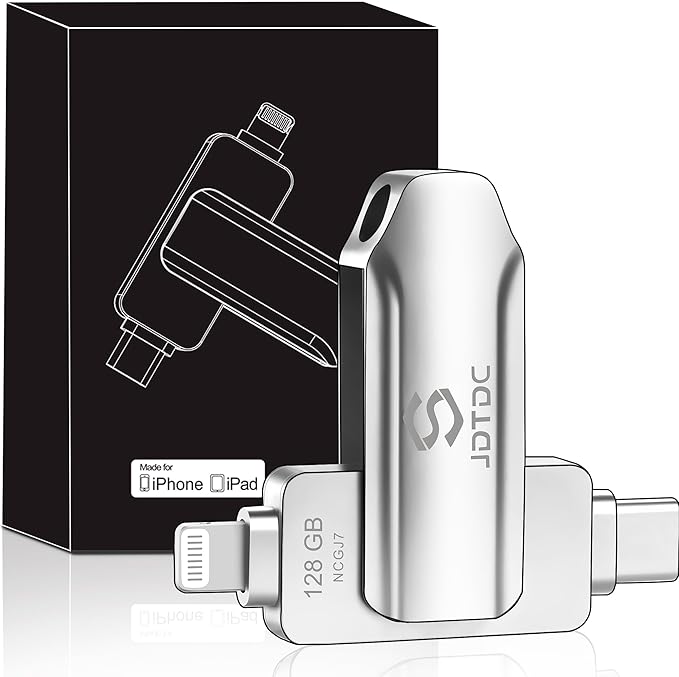 JSL JDTDC MFi Certified 128GB iPhone-16-Photo-Stick USB C & Lightning Flash Drive for iPhone 16/15/14/13/12 Thumb-Drive-for-iPad-Memory External-Storage-Android-Photo-Backup iPhone-Photo-Tansfer-Stick