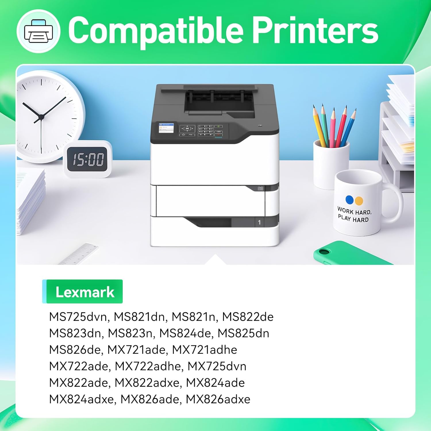 58D1X00 Toner Cartridge with Chip 1-Pack Black Extra High Yield Compatible Replacement for Lexmark MS725 MS821 MS822 MS823 MS824 MS825 MS826 MX721 MX722 MX725 MX822 MX824 MX826 Laser Printer Ink dn