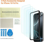 4 Pack Anti Blue Light Screen Protector for iPhone 16 Pro [6.3 inch] with Installation Frame,9H+ Anti Blue Light Tempered Glass, Anti-Scratch, Case Friendly