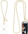 Metal Phone Chain, Crossbody Detachable Phone Lanyard with 1*Wrist Strap & 2* Tether Tabs for iPhone and Smartphones (Gold,Extend)