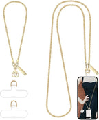 Metal Phone Chain, Crossbody Detachable Phone Lanyard with 1*Wrist Strap & 2* Tether Tabs for iPhone and Smartphones (Gold,Extend)