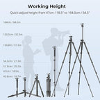 SmallRig CT25 64.5"/164cm Horizontal Overhead Tripod for Camera with Smartphone Holder & Carrying Bag, 22lb Max Load Aluminum Horizontal Camera Tripod for Overhead Shots