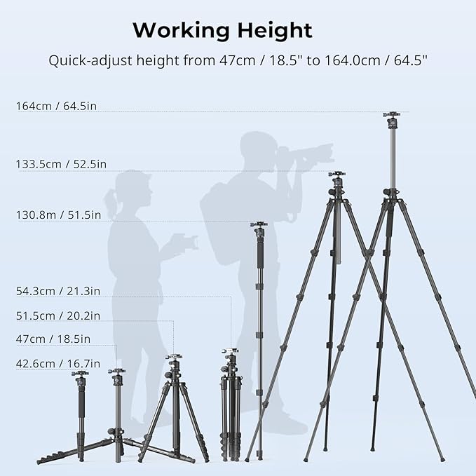 SmallRig CT25 64.5"/164cm Horizontal Overhead Tripod for Camera with Smartphone Holder & Carrying Bag, 22lb Max Load Aluminum Horizontal Camera Tripod for Overhead Shots