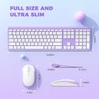 Wireless Keyboard and Mouse, Vssoplor 2.4GHz Rechargeable Compact Quiet Full-Size Keyboard and Mouse Combo with Nano USB Receiver for Windows, Laptop, PC, Notebook-Lavender Purple