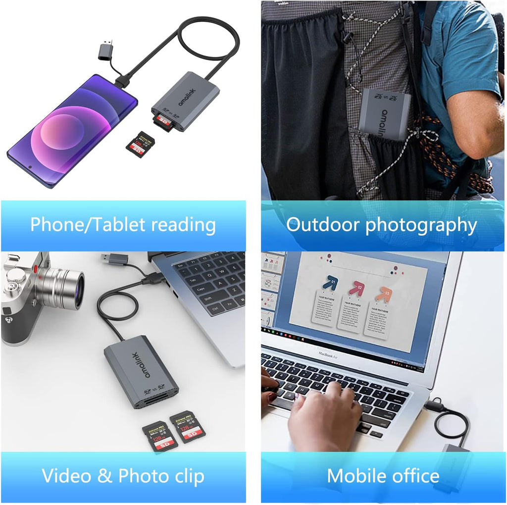 SD UHS-II Dual-Slot Card Reader .amalink Dual Slot USB C SD 4.0 Memory Card Reader Adapter .USB 3.2 Gen 1 Workflow Dual-Slot SDHC/SDXC UHS-II