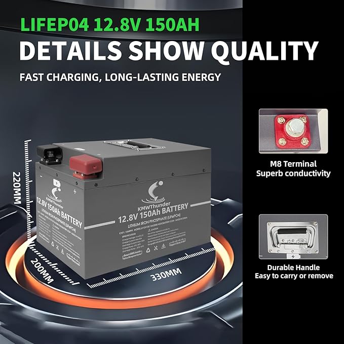 12V 150Ah LiFePO4 Lithium Battery, Built-in Smart BMS,Low-Temp Protection Up to Group 31 Deep Cycle Battery for Trolling Motor, RV, Solar, Marine, Camping and Off Grid Applications(2Pack)