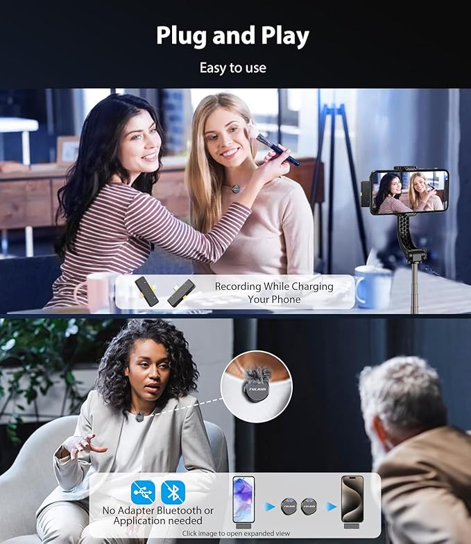 FULAIM X3 Wireless Lavalier Microphone with 32H Charging Case for iPhone/Android/PC, DSP Noise Reduction Mini Lapel Microphone for Video Recording, Vlogging, YouTube, Interview (X3-Case)