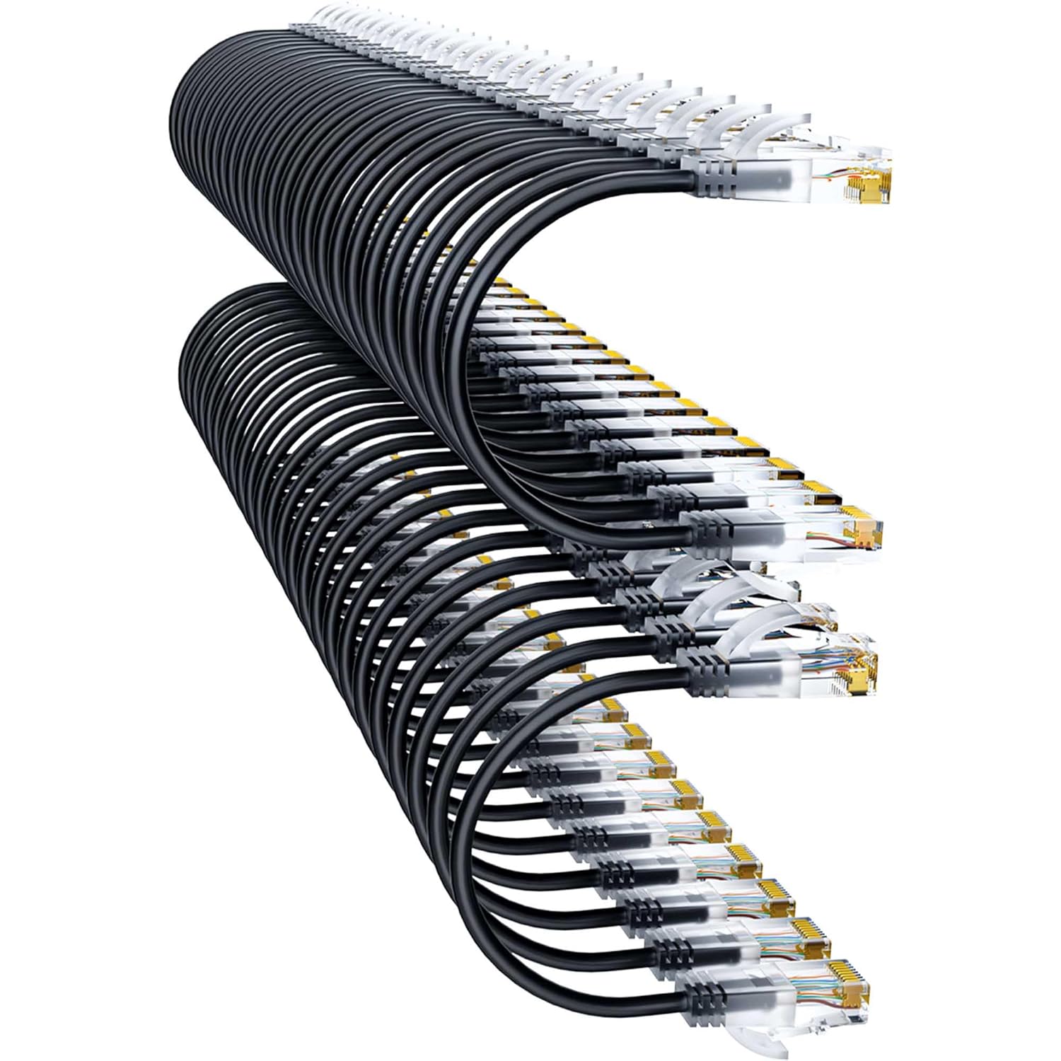 Cat6a Patch Cables 1ft (48 Pack) Slim, Cat6 Ethernet Patch Cable Pure Copper, Flexible Cat 6 Patch Cable 550MHZ 10G, Space-Saving Cat 6A Network Cables for Patch Panel Black