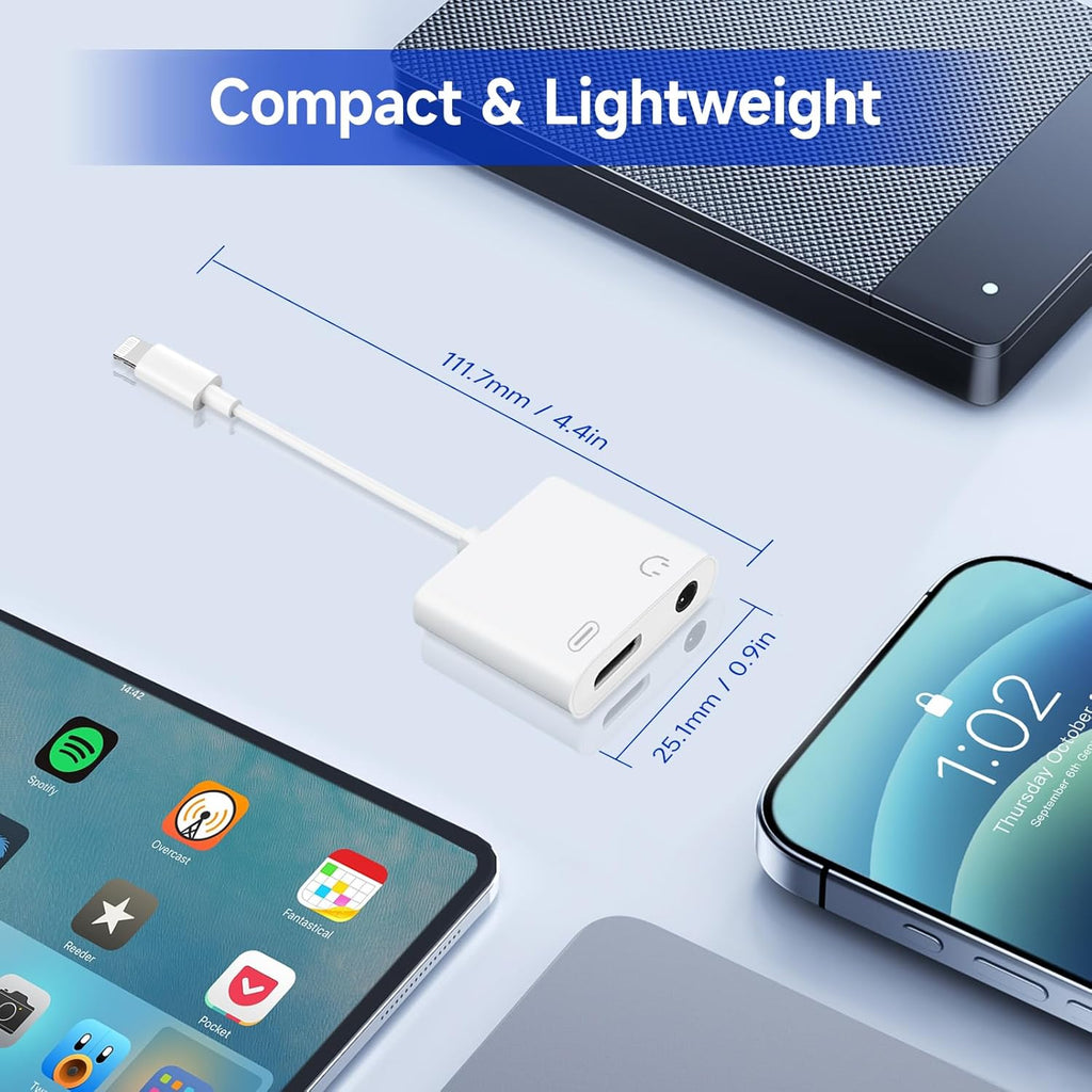 [Apple MFi Certified] 2-in-1 Charging & Audio Adapter for iPhone, Lightning to 3.5mm Headphone Jack Dongle Splitter, Supports Hi-Res Lossless Sound, Compatible with iPhone 14/13/12/11/XS/XR/8/7 10Pack