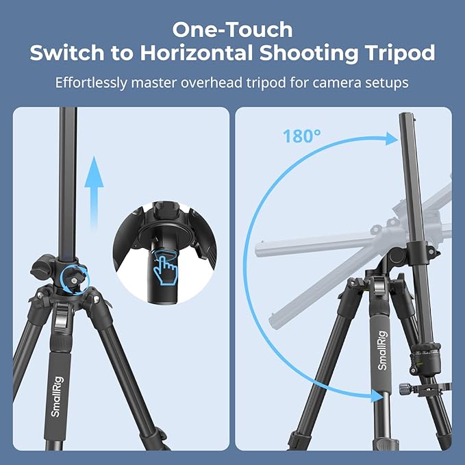 SmallRig CT25 64.5"/164cm Horizontal Overhead Tripod for Camera with Smartphone Holder & Carrying Bag, 22lb Max Load Aluminum Horizontal Camera Tripod for Overhead Shots