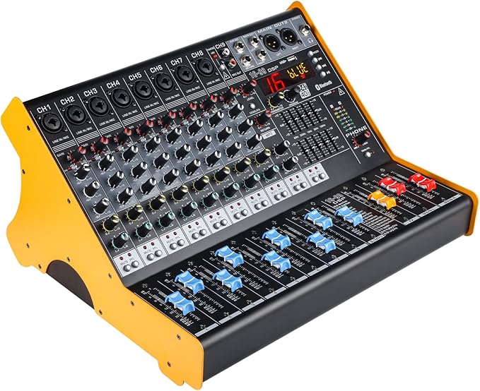 Mixers Audio 9 Channel Mixer, Dj Mixer Board Mixer Audio Bluetooth MP3 Mixer for Music with 99 Kinds of DPS Digital Effects, Usb Audio Mixer for Karaoke Speakers