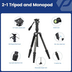 Fotopro 59" Carbon Fiber Travel Tripod, Compact Video Tripods with Fluid Head, Detachable Monopod with Quick Release Plate and Bag, Camera Tripod Load up to 8KG/17.63lbs