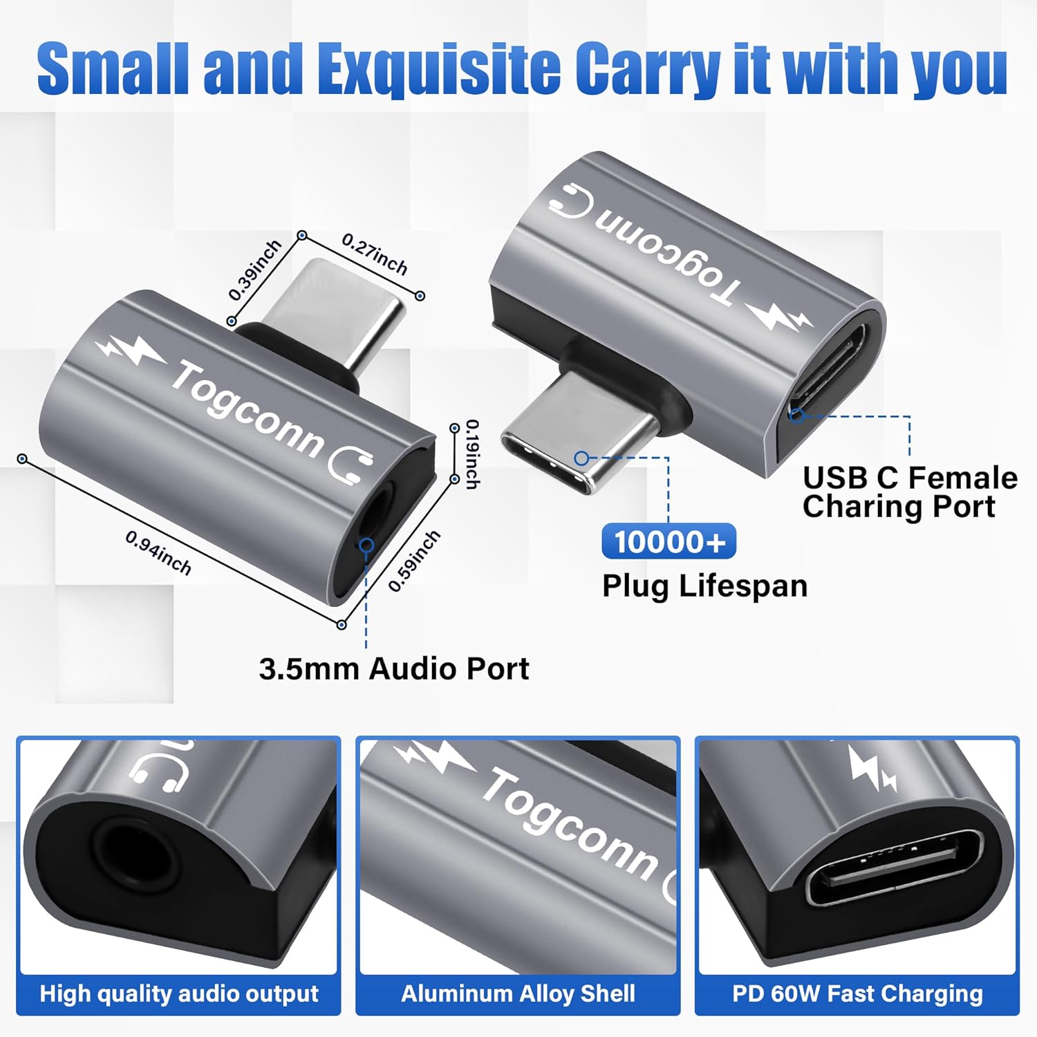 USB C to 3.5mm Aux Headphone and Charger Adapter Splitter, 2 in 1 USB Type C Male to Aux Audio Jack with PD 60W Fast Charge Port for iPhone 15 Pro Max, Galaxy S24/23 Ultra, iPad Pro, Pixel 8