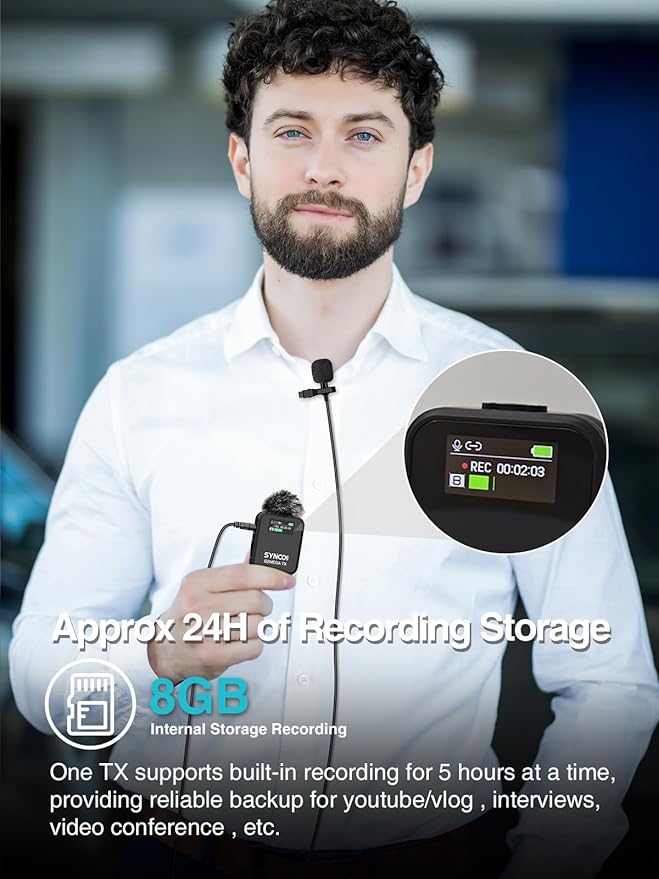 SYNCO Wireless Microphone System with Charging Case, G2A2 MEGA Dual Transmitter 8GB Storage of 24H 656ft Video Recording Streaming for Camera/Phone/PC/Laptop, Wireless-Lav-Mic-for-Camera