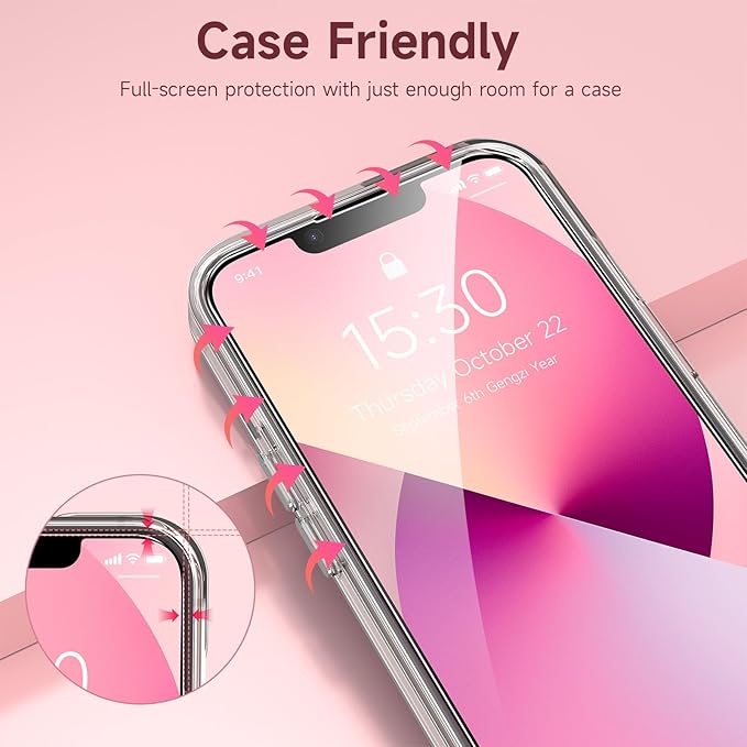 Fotbor for [3 Pack] iPhone 16e/13/13 Pro/14 Screen Protector Glass, 9H Tempered Glass Case Friendly HD Film Accessories iPhone 16e 13 13Pro 14 6.1"