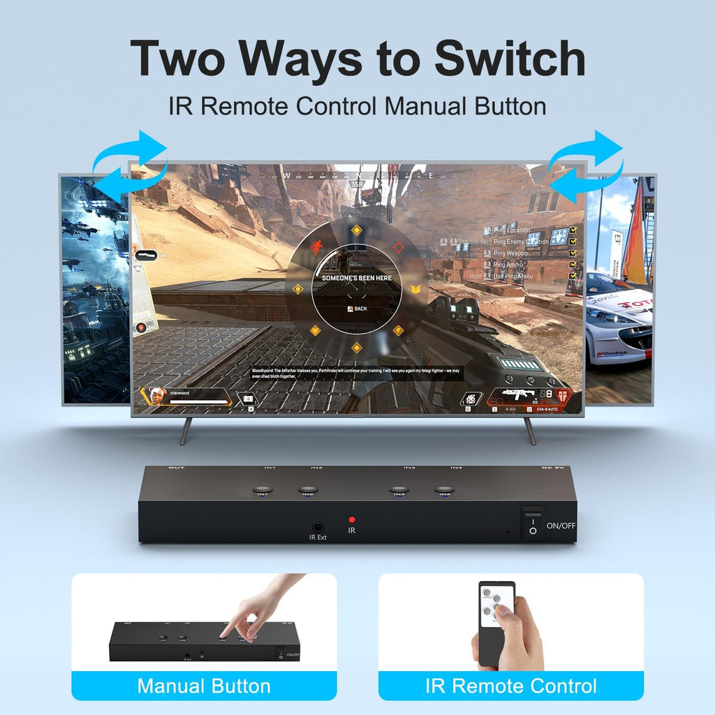 Y.D.F 4 Way HDMI Switch 4k@60Hz HDMI Switcher 4 in 1 Out HDCP 2.0 Manual HDMI 2.0 Hub Supports 3D Compatible with Nintendo Switch/Switch OLED/Xbox/ PS5/4/3 Blu-Ray Player Fire Stick Roku Apple TV