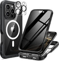 seacosmo for iPhone 16 Pro Case, Full Body Bumper with Built-in 9H Tempered Glass Privacy Screen Protector and Camera Lens Protector, Compatible with MagSafe, Shockproof Phone Cover, 6.3", Black
