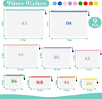 9pcs Mesh Zipper Pouch Bags, 9 Sizes Zipper Pouch, Mesh Bags With Zipper, Plastic Zipper Pouches, 9 Colors Zipper Pouches for Organizing, Board Game Storage, Travel, School Office organize