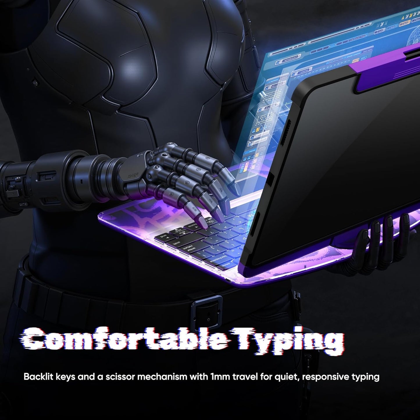 KITONE Transparent Case with Wireless Keyboard for iPad 10.2-in (7th, 8th, and 9th Gen), 7 Colors Backlight, Trackpad, 360°Rotating Stand, Tech Style