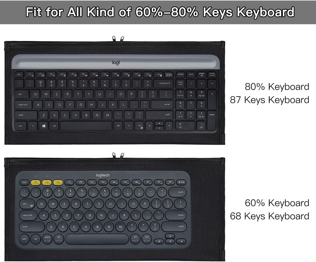 Keyboard Anti Dust Bag Sleeve Pouch for 60%-80% Keys Keyboard, Logitech/Redragon/Havit/Keychron/RK ROYAL KLUDGE/MageGee/Apple Magic Universal Wireless/Wire Computer/Gaming Keyboard Case Cover-Black