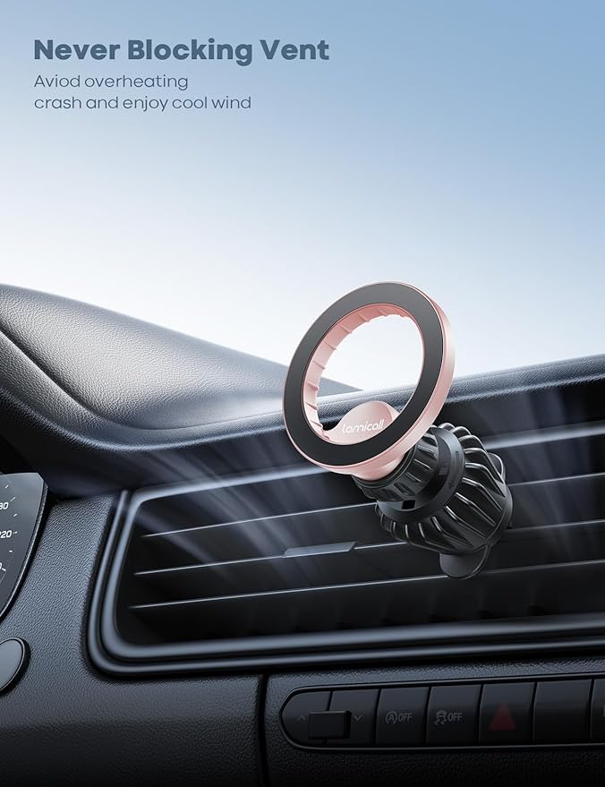 Lamicall Magnetic Car Mount - [20 Super Magnets] Air Vent Phone Holder Car, Hands Free Cell Phone Holder Clip Pink