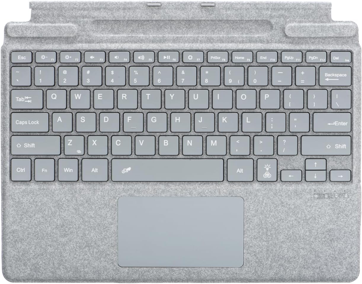 Keyboard for Microsoft Surface Pro Copilot+ (11th Edition) / Pro 11 / Pro 10 / Pro 9 / Pro 8 / Pro X, 13 inch, Detachable Type Cover with Touchpad, 7-Color Backlit & Pen Holder (Light Grey)