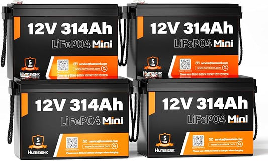 12V 314Ah LiFePO4 Lithium Battery Max. 4019Wh Energy, 15000+ Deep Cycles,100A BMS Lithium Iron Phosphate Rechargeable Battery Great for RV, Marine and Off Grid Applications, 4 PACK