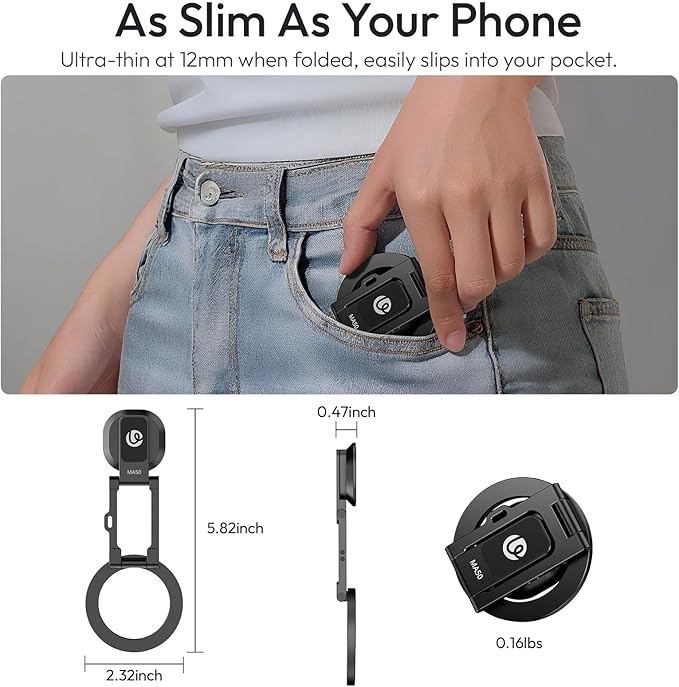 ULANZI MA50 Magnetic Phone Holder for Magsafe, Aluminium Adjustable Dual Magnetic Phone Tripod Stand with 1/4" Screw Hole for Selfie Sticks, Magic Arm, Compatible with iphone12 13 14 15 16 Series