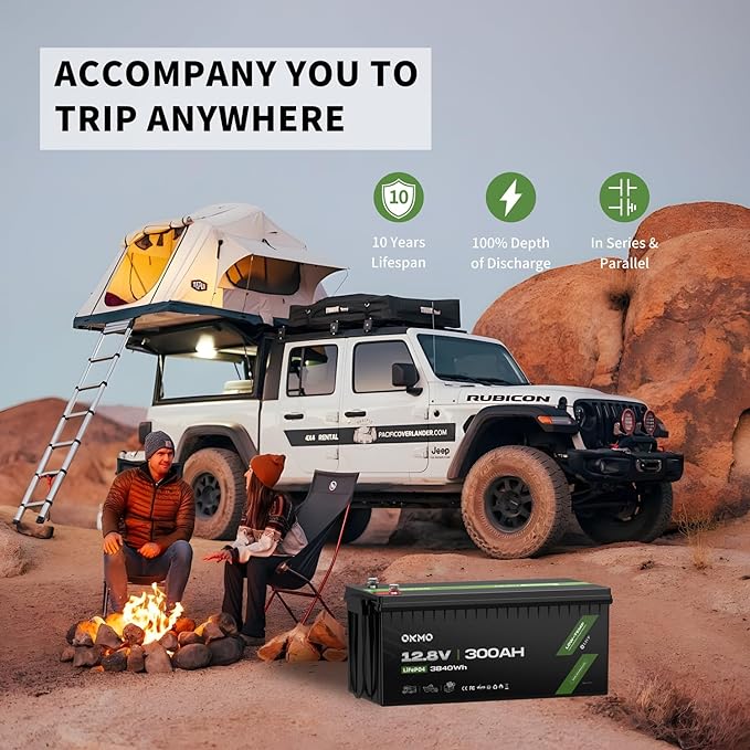 OKMO 12V 300Ah LiFePO4 Lithium Battery 3840Wh Rechargeable Lithium Battery with BMS 10 Years Lifetime 15000+ Deep Cycles,for Solar systerm,RV,Camping,Battery Backup,Marine and Home Energy Storage