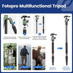 Fotopro 59" Carbon Fiber Travel Tripod, Compact Camera Tripod with Metal Ball Head, Detachable Monopod with Quick Release Plate and Bag, Load up to 8KG/17.63lbs