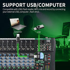 XTUGA 8 Channel Audio Mixer Sound Board Mixing Console, Audio Interface PC USB Bluetooth with 48V Phantom Digital Effect for DJ Live Recording Studio Karaoke(CT80)