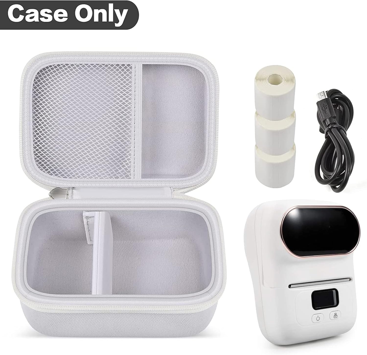 Case Compatible with Phomemo M110 Label Maker - Portable Mini Bluetooth Thermal Label Maker Carrying Storage Bag for Printer Labels, USB Cable and Accessories (Box Only) - White