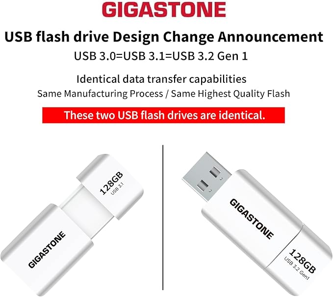 GIGASTONE 128GB Flash Drive (2 Pack) Z60 USB 3.2 Gen 1, 120MB/s Ultra Fast, Retractable Capless Slider Design, Data Storage, Backup for PC/Mac/TV/Car Audio, USB 2.0/3.0/3.1 Compatible