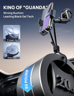 [2025 New] Dashboard Phone Holders for Your Car (+Air Vent Clip) [Military Grade Stable] , Car Cell Phone Holder, Rotatable Suction Cup Car Phone Mount for All Phone (Light Purple)