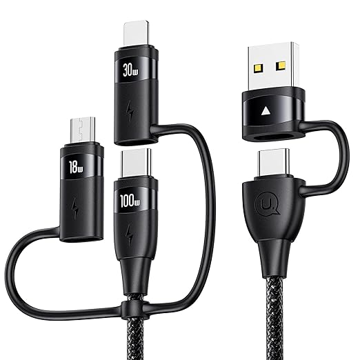 100W USB C Multi Charging Cable, USAMS 6.6FT 5-in-1 5A Fast Sync Charger Adapter Nylon Braided Type-C Cable for Laptop/Tablet/Phone and More