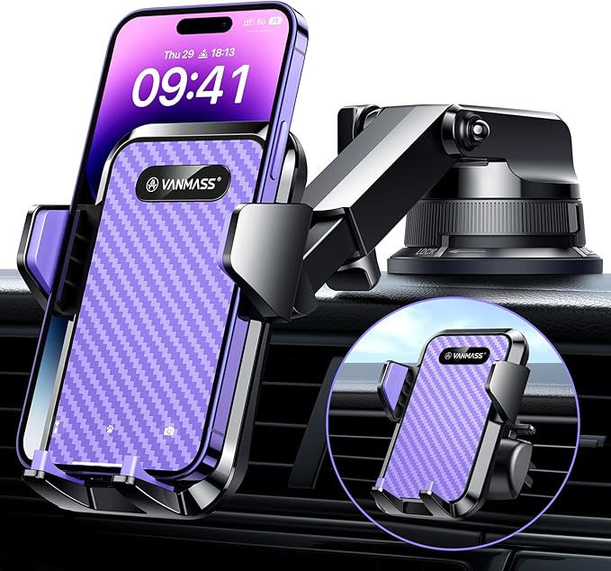 VANMASS [2024 Upgrade Phone Holders for Your Car [Super Suction Cup] Cell Phone Mount Car DashWindow Vent Desk Fit for iPhone 15 Pro Max 14 13 Universal Handsfree Automobile Vehicle Cradle，Purple